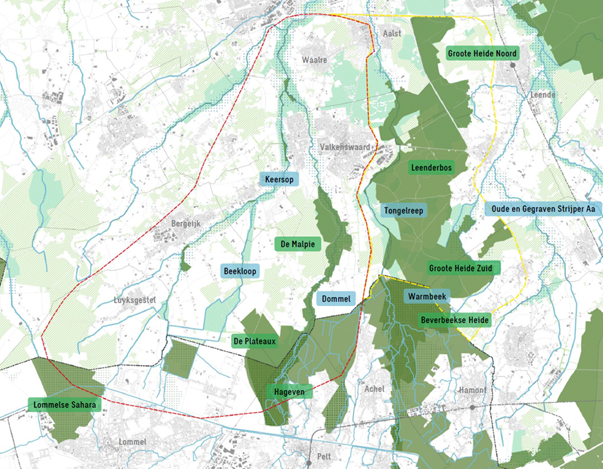 Kaart met deelgebieden gebiedsgerichte aanpak Leenderbos, Groote Heide en De Plateaux